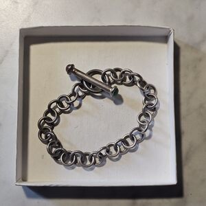 Sterling Silver Chain Toggle Bracelet 925